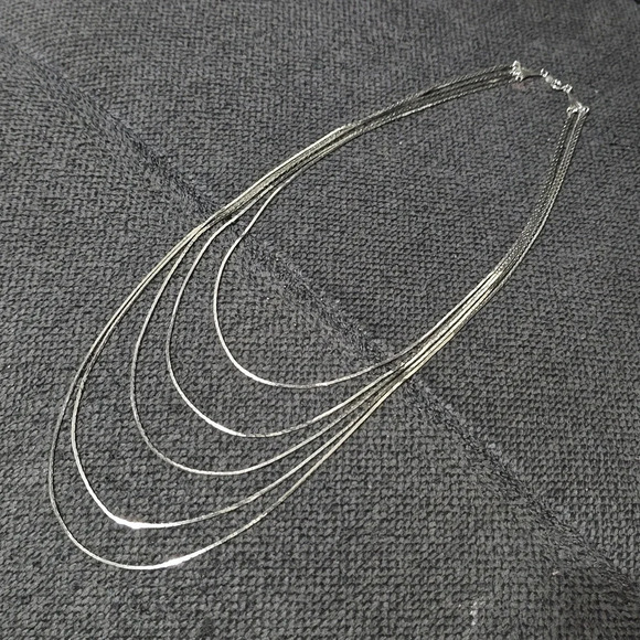 5-Layer Multi Strand Silver Tone Tiered Necklace, Like New, Formal, Single Clasp - Picture 11 of 14